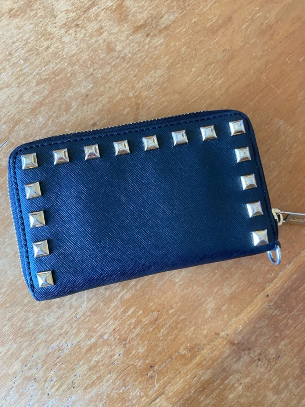 Michael Kors Black Studded Zip Wallet Card Case Rocker Glam Bikercore Punk 4x6”